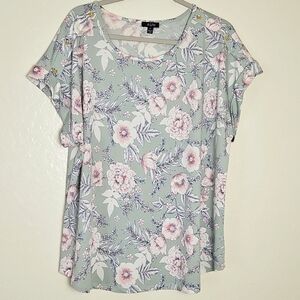 AUW Floral Print Blouse in Soft Green and Pink